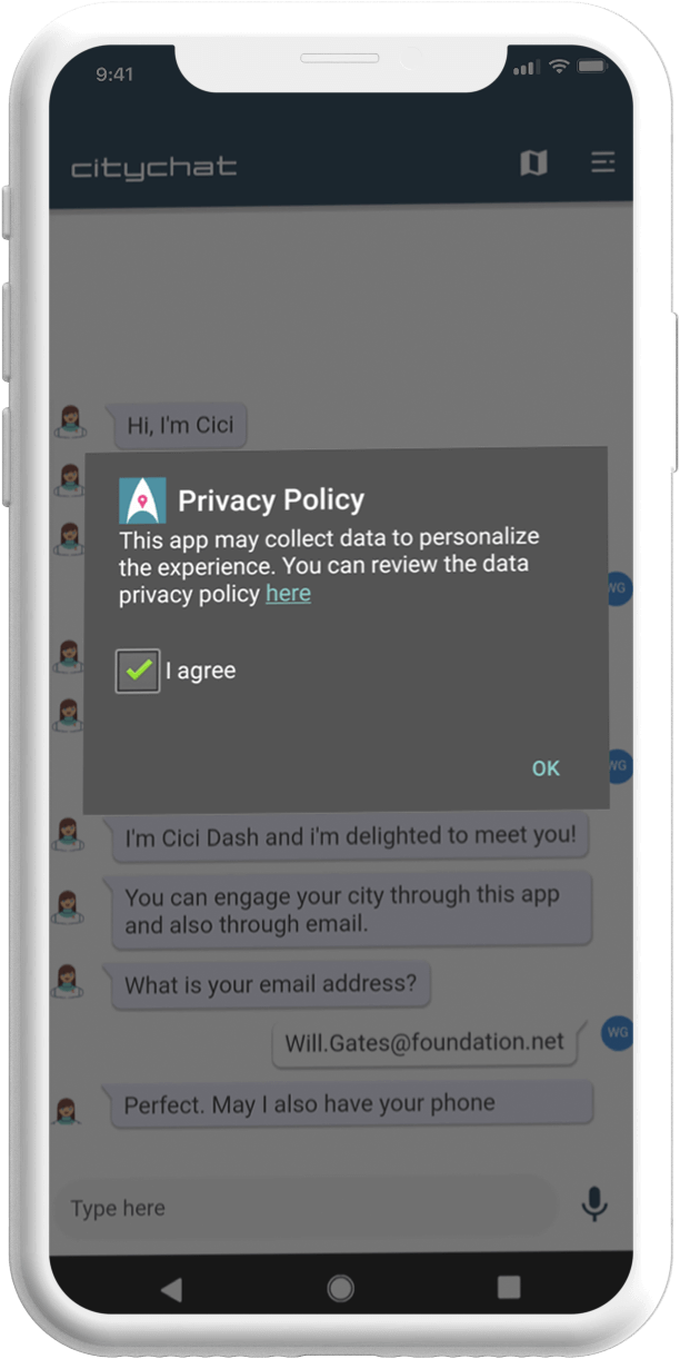 Mobile showing privacy page